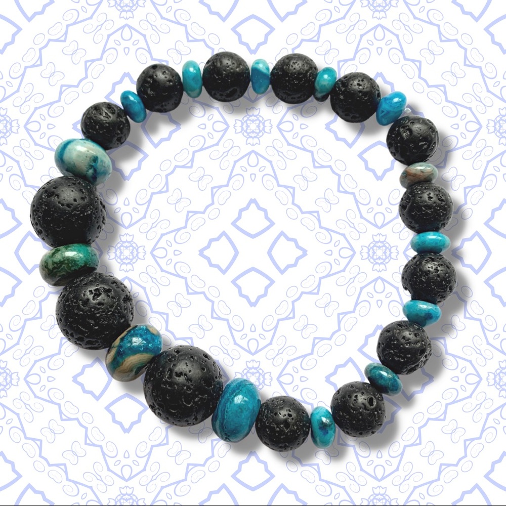 ⭐️ Blue Glass and Black Lava Stone Bracelet